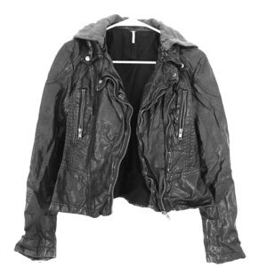 Vegan Leather Hooded Jacket